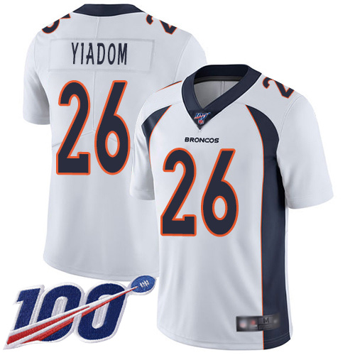 Men Denver Broncos 26 Isaac Yiadom White Vapor Untouchable Limited Player 100th Season Football NFL Jersey
